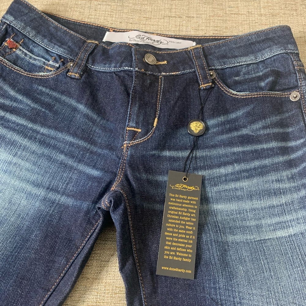 💫HP‼️💫 NWT ED HARDY White Label Y2K Denim Jeans in Dark Vintage Wash, Size 28